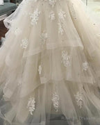 Lace Sweetheart Beaded Sashes Ruffles Tulle Ball Gown Wedding Dress