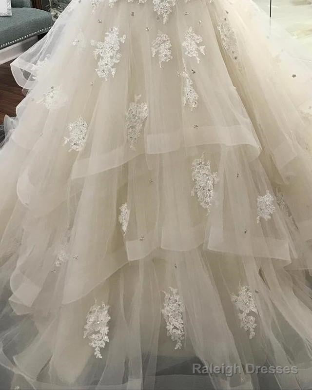 Lace Sweetheart Beaded Sashes Ruffles Tulle Ball Gown Wedding Dress