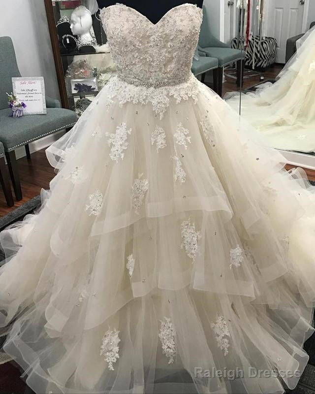 Lace Sweetheart Beaded Sashes Ruffles Tulle Ball Gown Wedding Dress Main image