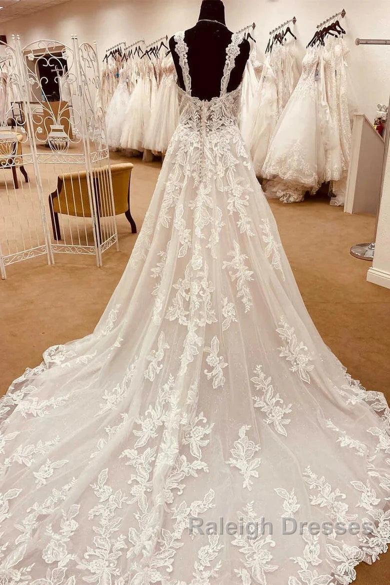 Lace Sweetheart Straps A-Line Long Bridal Gown Secondary image