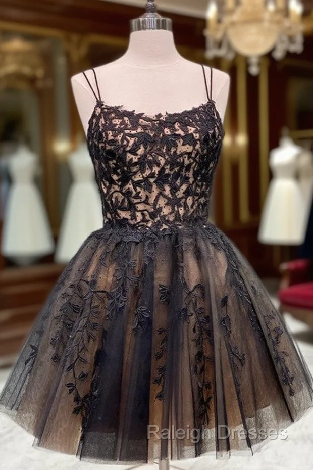 Lace Tulle Short/Mini A-line Bateau Homecoming Dress With Beading
