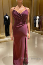 Lace-Up Burgundy Pleated Chiffon Bridesmaid Dress