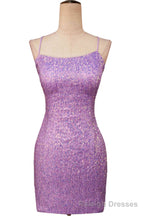 Lace-Up Lilac Sequin Tight Short Homecoming Dress