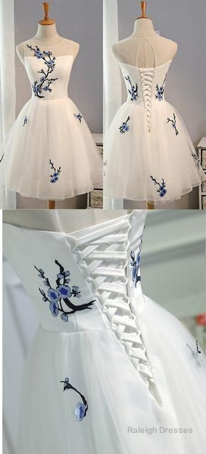 Lace Up Tulle Short Homecoming Dresses Elegant White Homecoming Dresses Cheap Prom Dresses