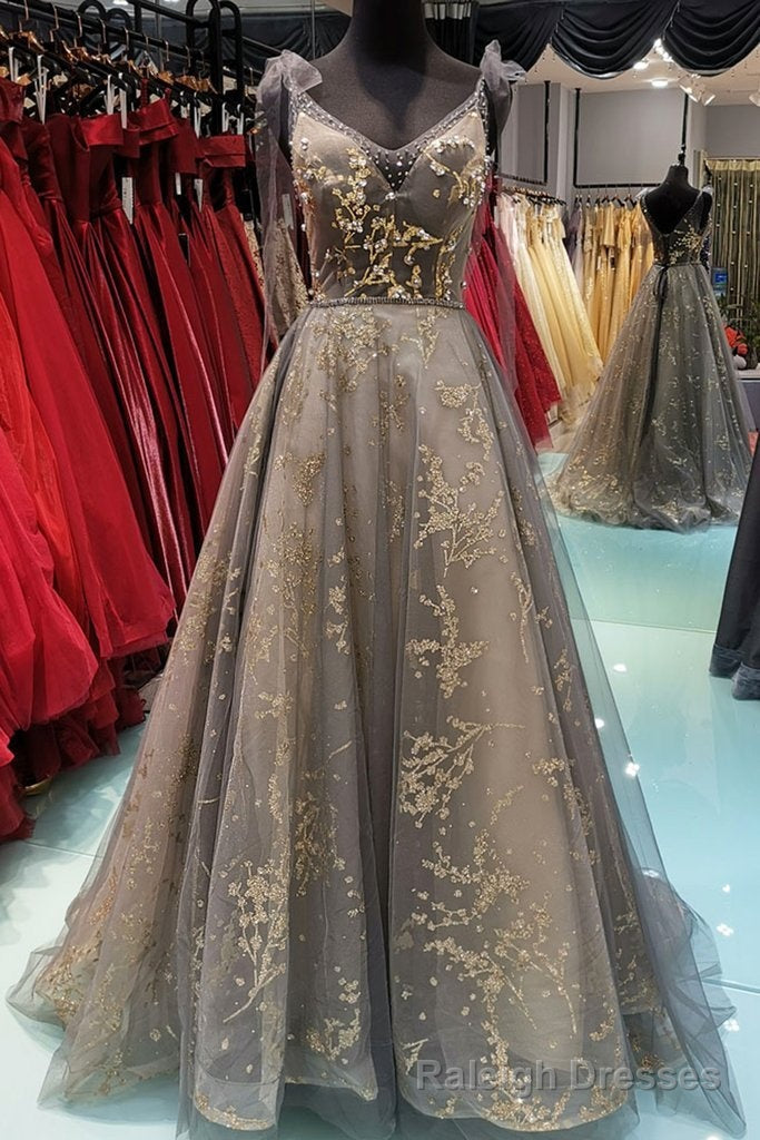 Lace V Neck A Line Long Customize Floor Length Formal Dress, Prom Dress Main image