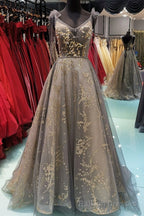Lace V Neck A Line Long Customize Floor Length Formal Dress, Prom Dress