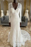 Lace V-Neck Lace-Up Back Long Sleeve Mermaid Wedding Dress
