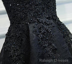 Lace V Neckline Short Black Lace Prom Dresses, Black Homecoming Dresses