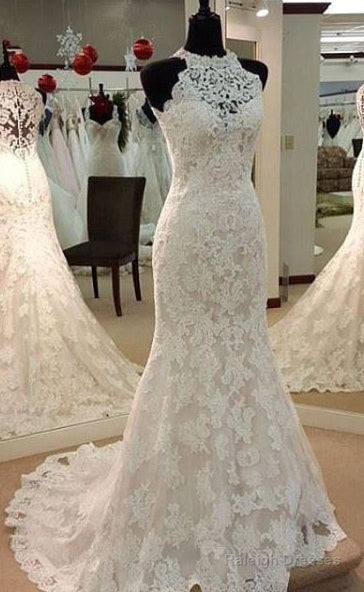 Lace Wedding Dress Halter Neckline, Bride Dress, Bridal Gown ,Dresses For Brides