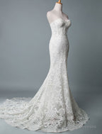 Lace Wedding Dress Mermaid Sweetheart Strapless Sleeveless Floor Length With Train Bridal Dresses