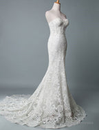 Lace Wedding Dresses Mermaid Sweetheart Strapless Sleeveless Floor Length With Train Bridal Dress