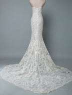Lace Wedding Dresses Mermaid Sweetheart Strapless Sleeveless Floor Length With Train Bridal Dress