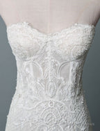 Lace Wedding Dresses Mermaid Sweetheart Strapless Sleeveless Floor Length With Train Bridal Dress