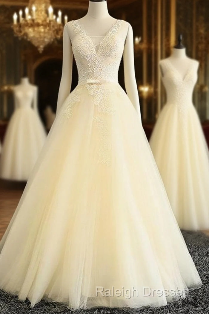 Lace Wedding Dress Lovely Light Champagne Tulle Long Lace Prom Dresses Main image