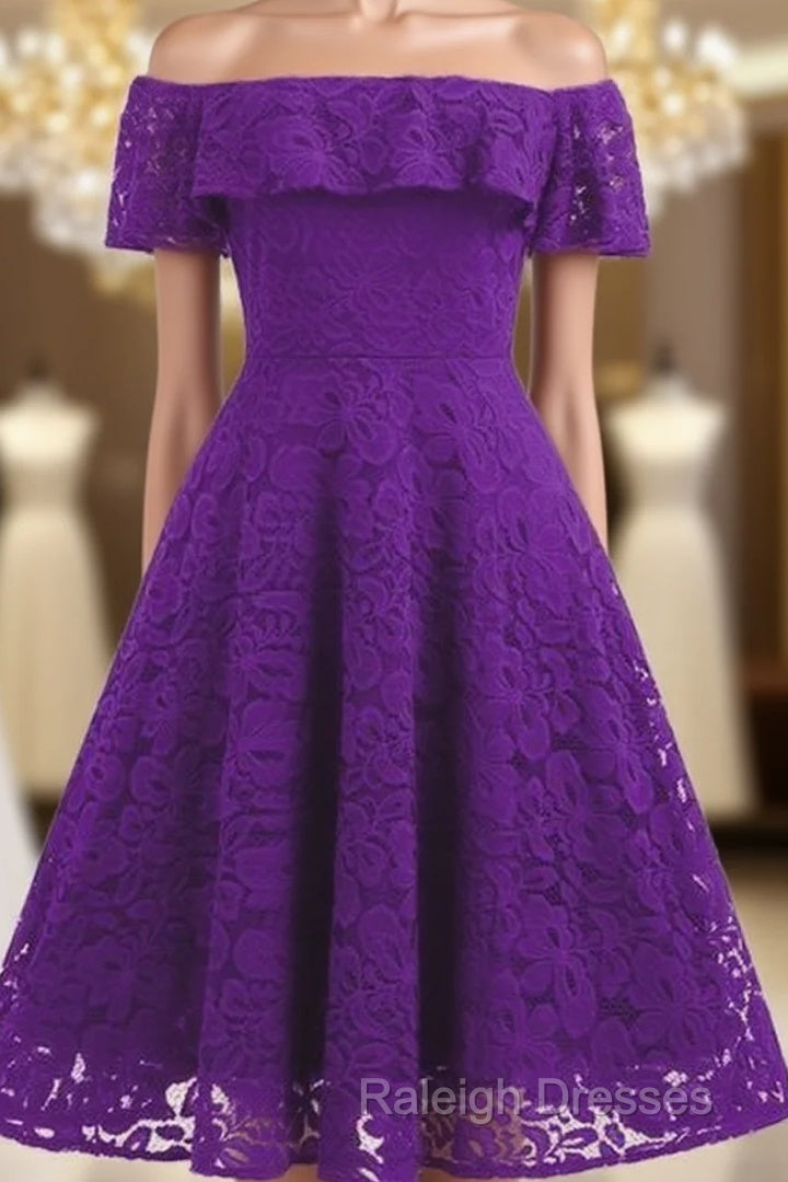 Lace WomenS Off-The-Shoulder Sleeveless Lace Homecoming Dresses