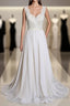 Latest Long A Line V Neck Lace Chiffon Wedding Dresses