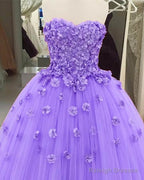 Lavender 3D Flowers Sweetheart Ball Gowns Dress