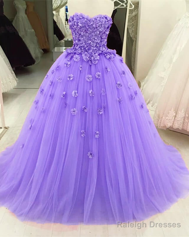 Lavender 3D Flowers Sweetheart Ball Gowns Dress