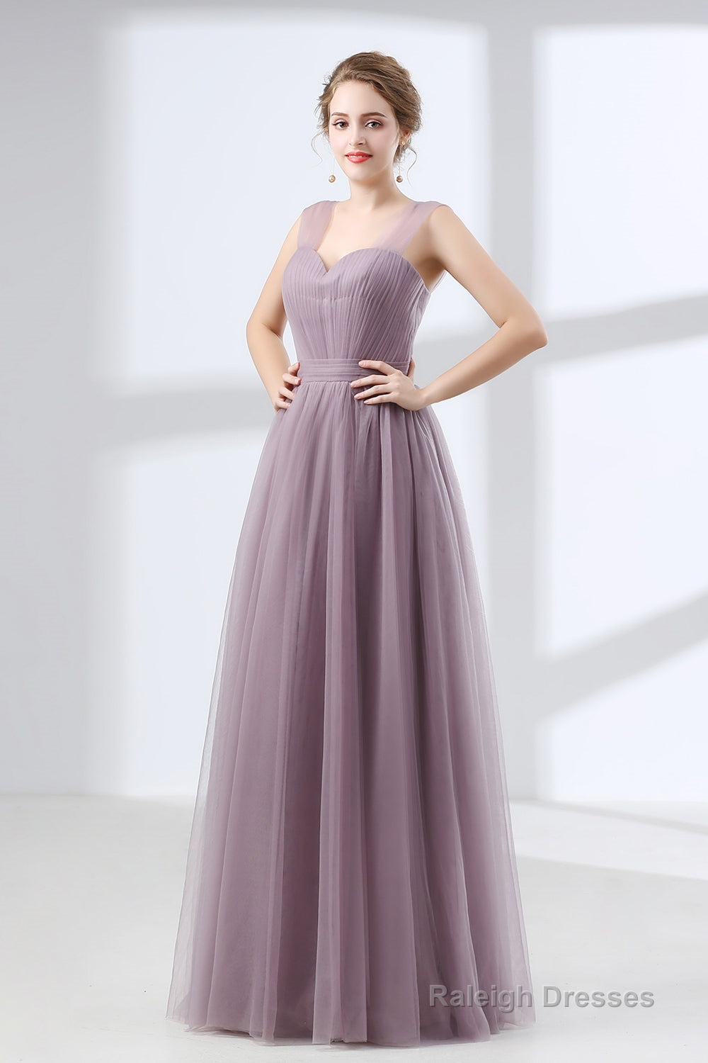 Lavender A-Line Sweetheart Floor-Length Tulle Pleated Bridesmaid Dresses Secondary image
