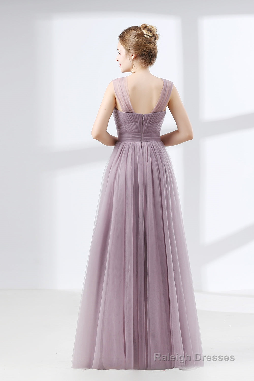 Lavender A-Line Sweetheart Floor-Length Tulle Pleated Bridesmaid Dresses