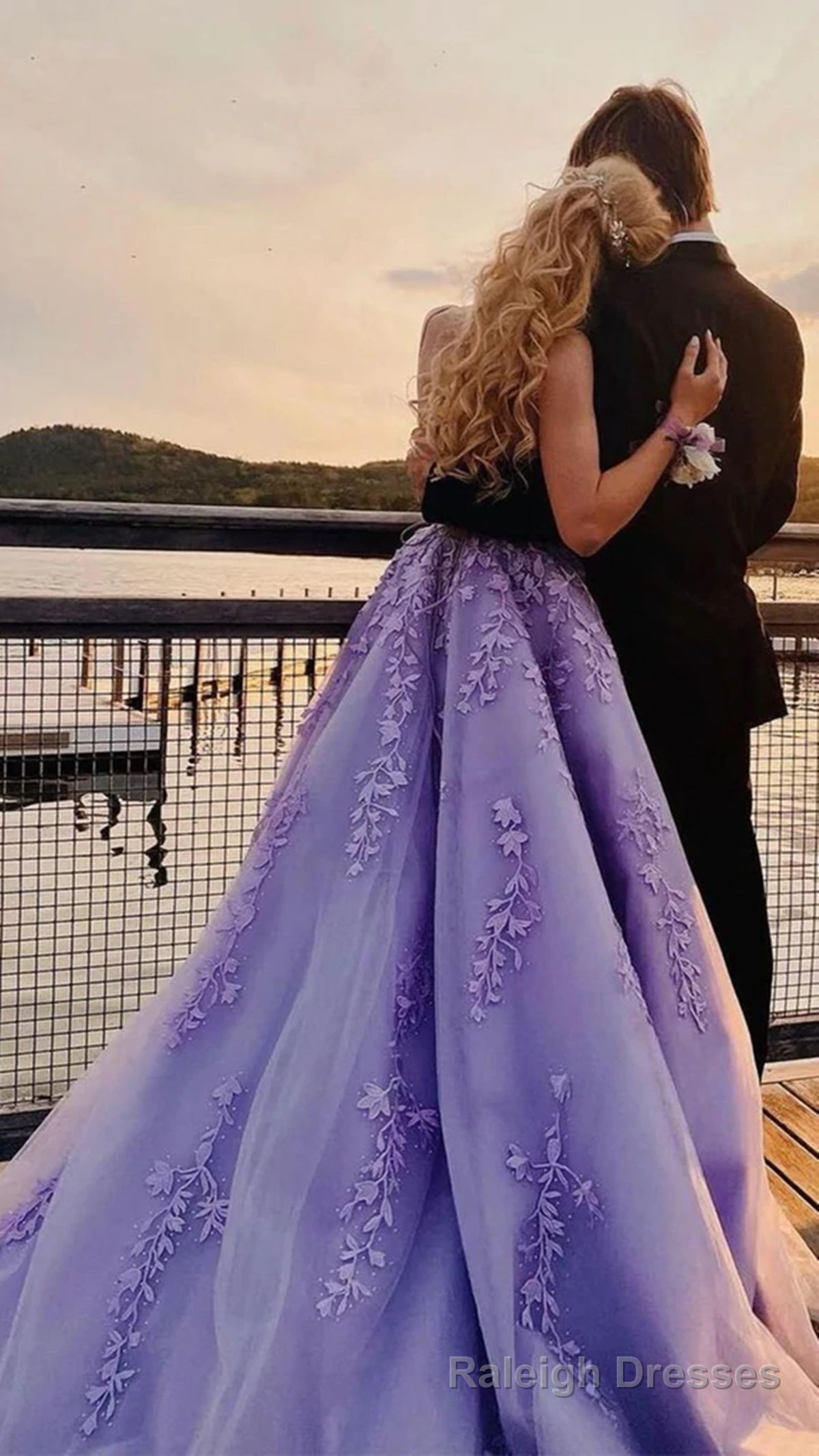 Lavender Applique Tulle Long Prom Dresses, Purple Lace Graduation Dresses Formal Gown Secondary image
