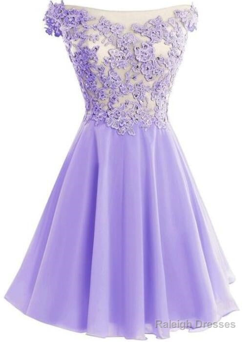 Lavender Chiffon Cap Sleeve Off Shoulder Short Party Dress, Lovely Formal Dress Secondary image