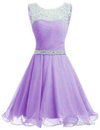 Lavender Chiffon Short Sequins And Beaded Short Party Dress, Chiffon Formal Dress, Homecoming Dresses