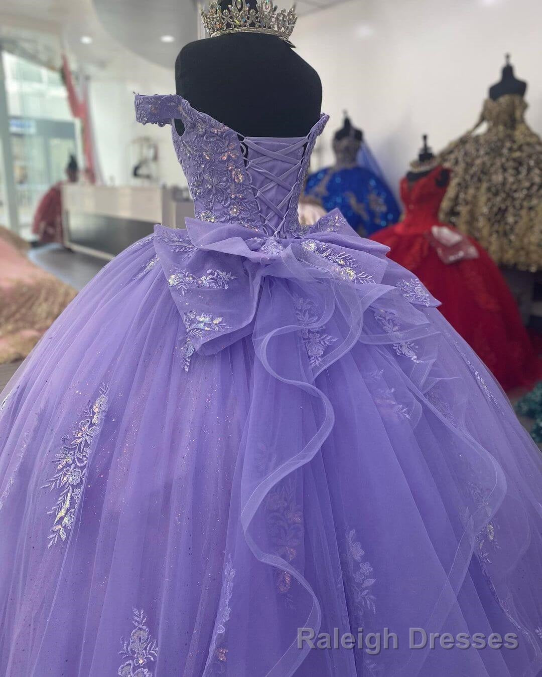 Lavender Corset Mexican Quinceanera Dress Ball Gowns,Appliques Lace Birthday Prom Vestidos De XV Anos