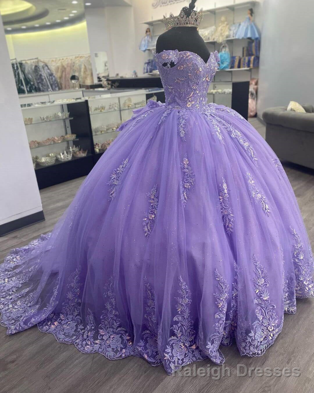 Lavender Corset Mexican Quinceanera Dress Ball Gown,Appliques Lace Birthday Party Vestidos De XV Anos