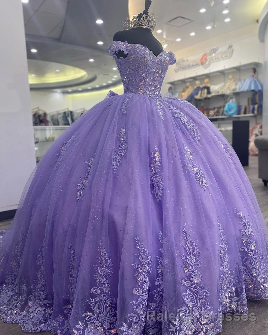 Lavender Corset Mexican Quinceanera Dress Ball Gowns,Appliques Lace Birthday Prom Vestidos De XV Anos