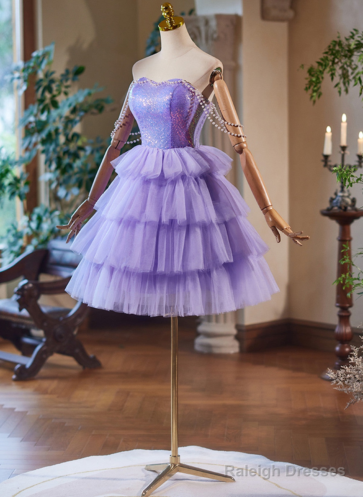 Lavender Cute Sweetheart Homecoming Dress, Lavender Short Prom Dress Secondary image