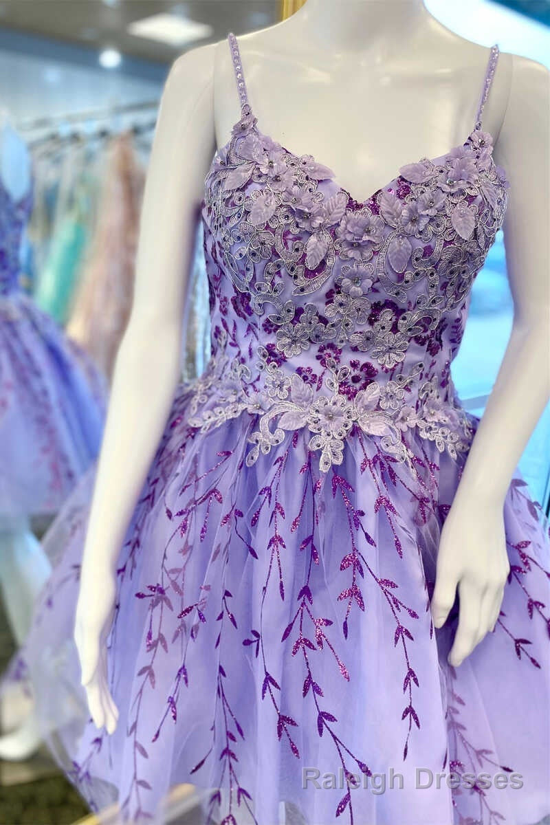 Lavender Floral Appliques A-Line Short Homecoming Dress Main image