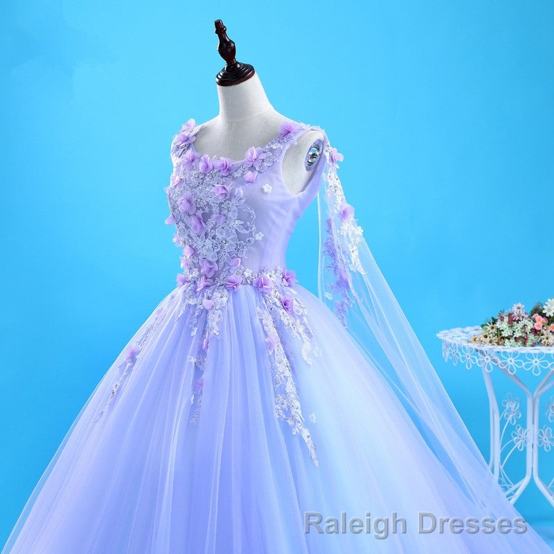 Lavender Flowers Round Neckline Party Dress, Sweet 16 Gown