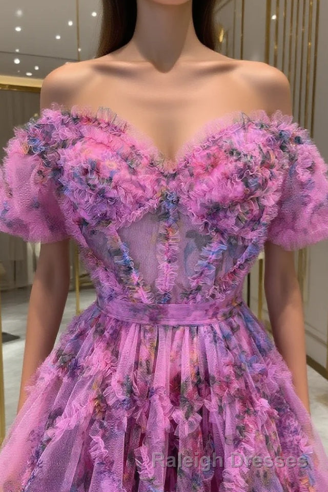 Lavender & Fuchsia Off-the-Shoulder Ruffles Homecoming Dress Main image