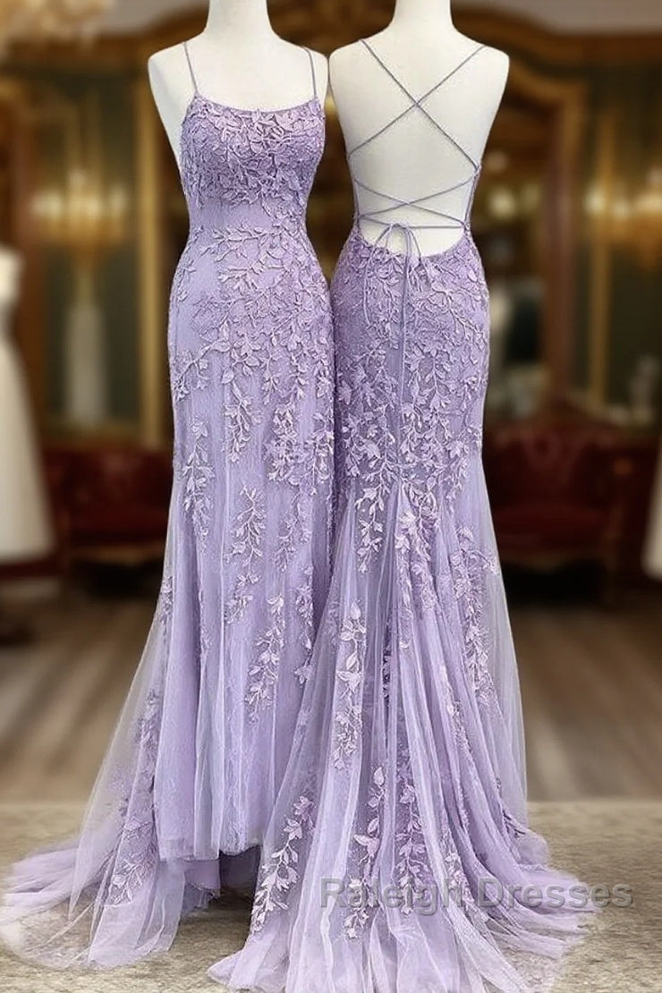 Lavender Lace Corset Prom Dress Mermaid Scoop Prom Dresses With Beading