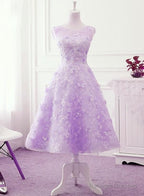 Lavender Lace Tea Length Wedding Prom Dresses Vintage Style Homecoming Dresses