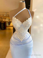 Lavender Long Sleeveless Lace Mermaid Prom Dresses