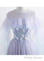 Lavender Off Shoulder Flower Lace Long Party Dress, A-line Purple Prom Dress Formal Dress