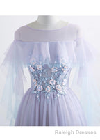 Lavender Off Shoulder Flower Lace Long Prom Dress, A Line Purple Prom Dress Formal Dress
