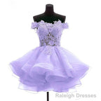 Lavender Off Shoulder Lace Sweetheart Homecoming Dresses, Light Purple Party Dress