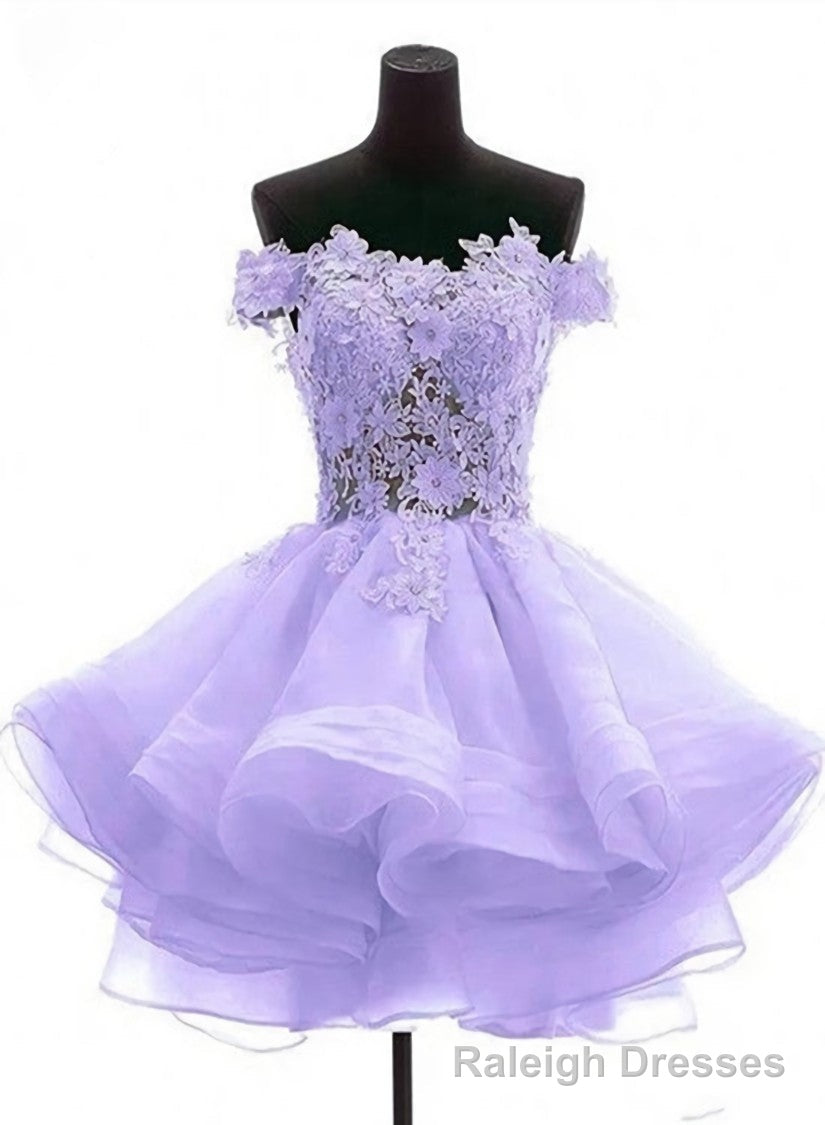 Lavender Off Shoulder Lace Sweetheart Homecoming Dresses, Light Purple Party Dress Secondary image