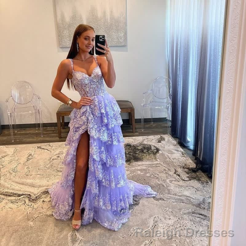 Lavender Princess A Line Off the Shoulder Corset Prom Dress with Lace Ruffles Main image