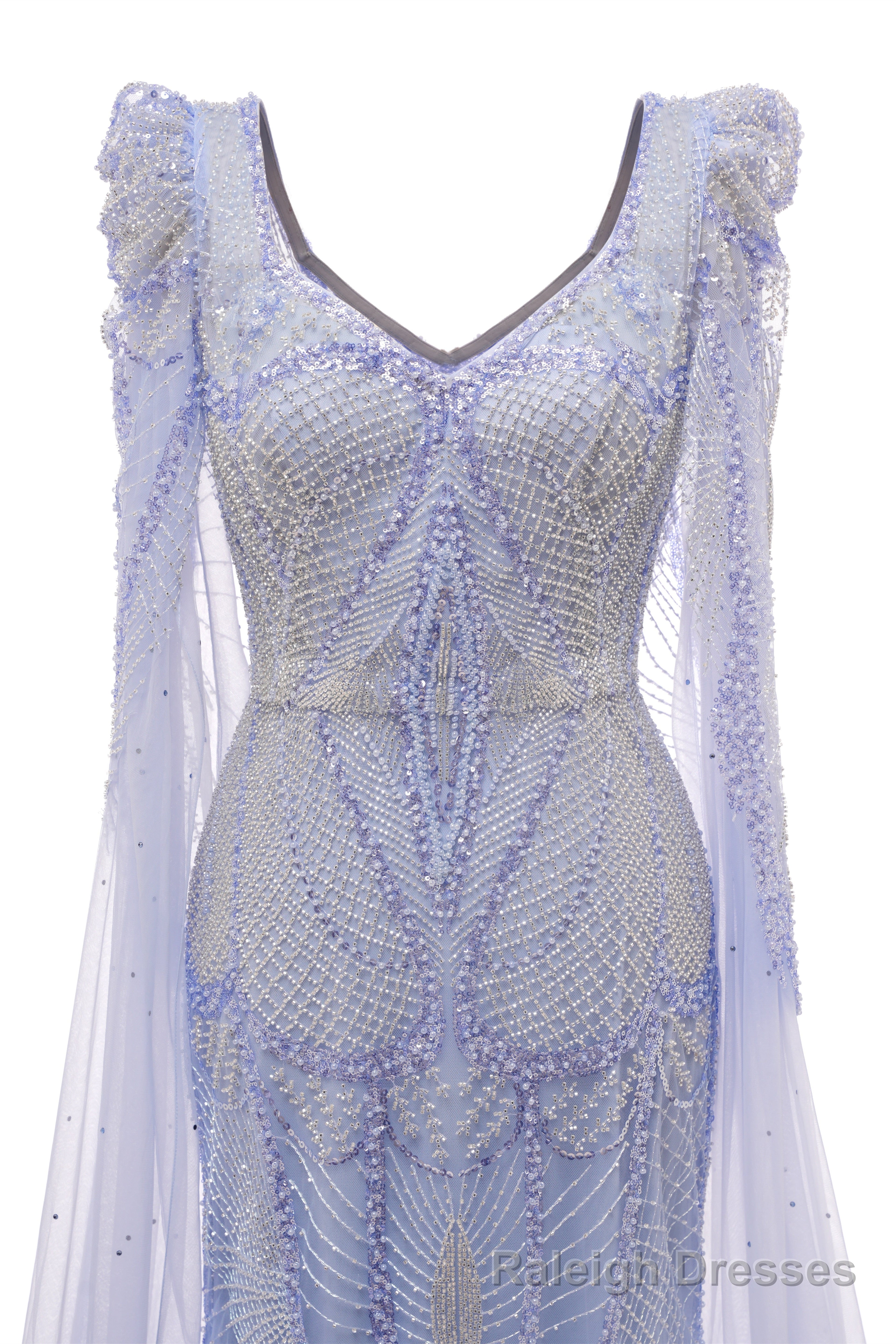 Lavender Prom Dresses Mermaid Heavily Beading Tulle Women Luxury Evening Dresses With Long Sleeves