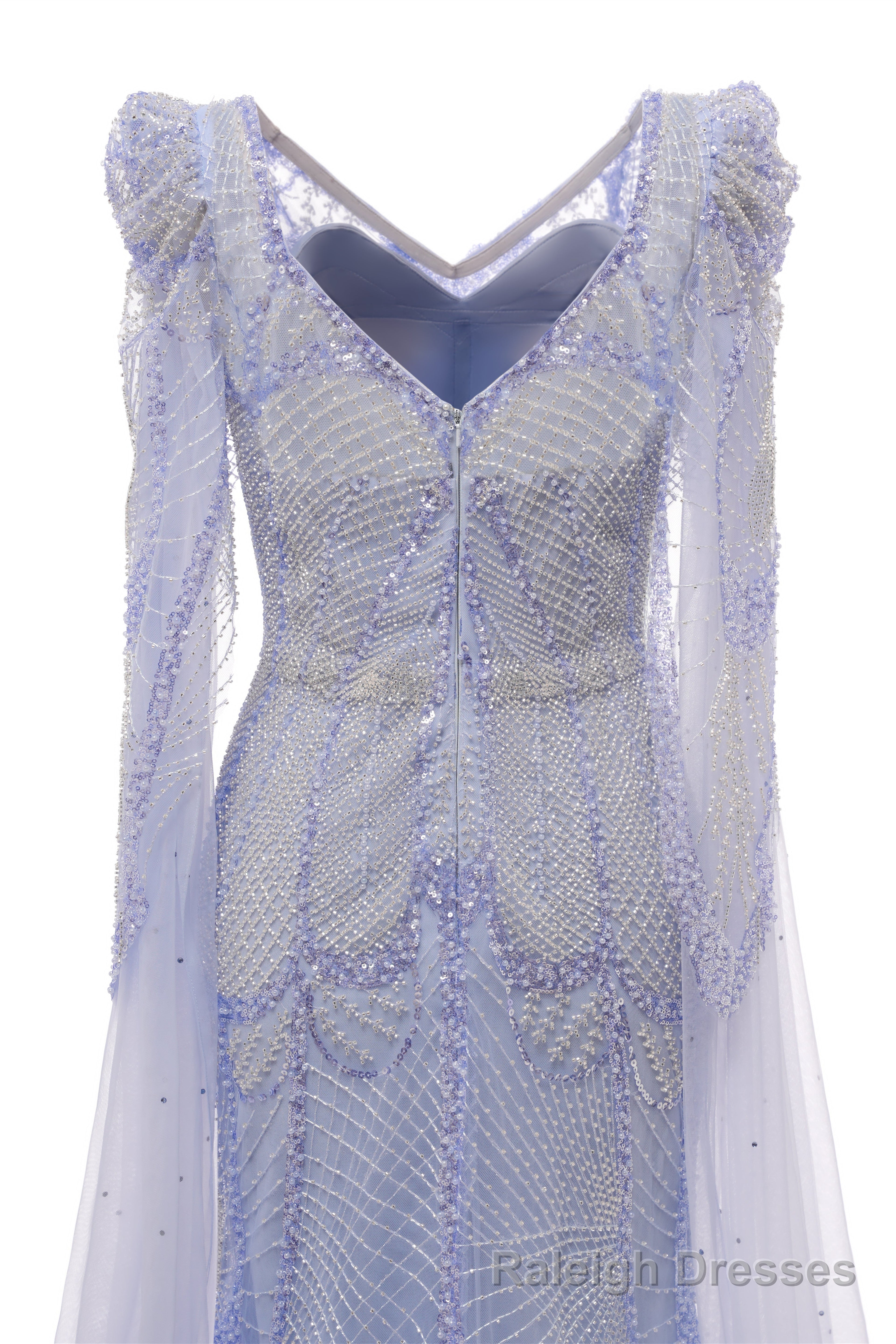 Lavender Prom Dresses Mermaid Heavily Beading Tulle Women Luxury Evening Dresses With Long Sleeves