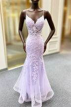 Lavender Spaghetti Straps Mermaid Prom Dress With Appliques