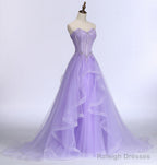 Lavender Sweetheart Tulle A-Line Lace Applique Prom Dresses Beautiful Sweet 16 Dresses