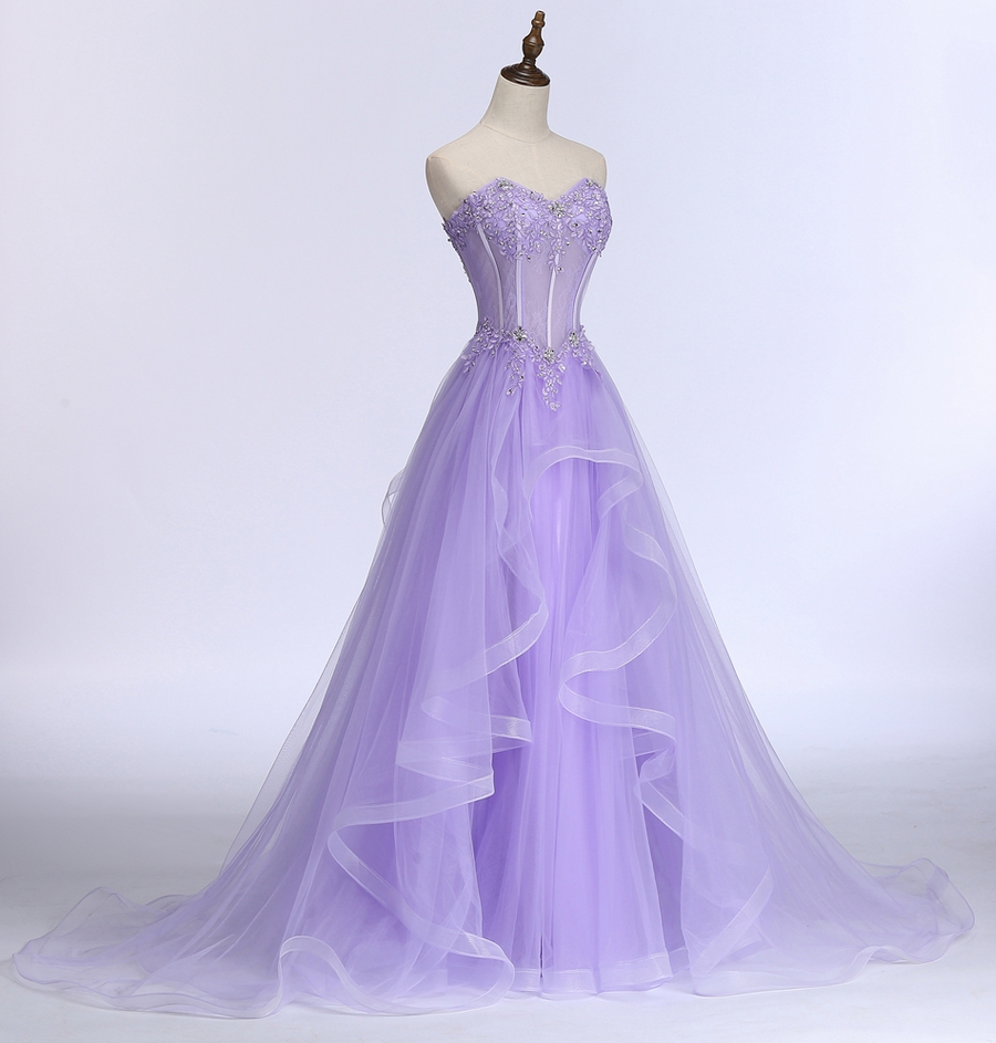 Lavender Sweetheart Tulle A-Line Lace Applique Prom Dresses Beautiful Sweet 16 Dresses Secondary image