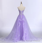 Lavender Sweetheart Tulle A-Line Lace Applique Prom Dresses Beautiful Sweet 16 Dresses