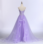 Lavender Sweetheart Tulle A-Line Lace Applique Prom Dresses Beautiful Sweet 16 Dresses