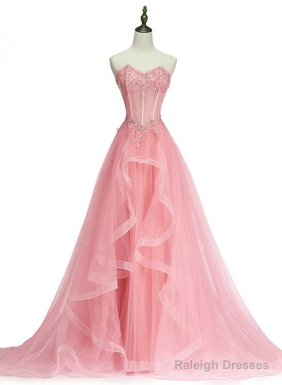 Lavender Sweetheart Tulle A-Line Lace Applique Prom Dresses Beautiful Sweet 16 Dresses